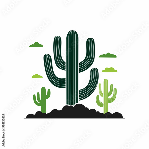 Vector illustration of cactus plant with flower in ecology landscape