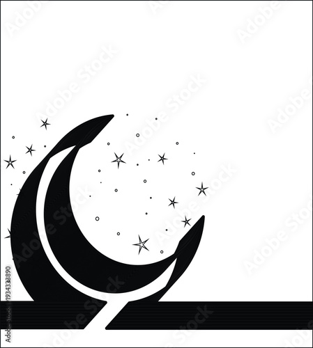 vector illustration of an abstract background, Illustration of crescent moon with stars against sky