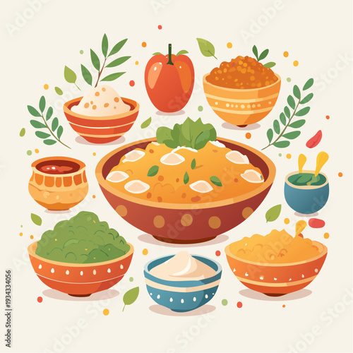 Vibrant Assortment of Indian Dishes and Spices, A Culinary Delight