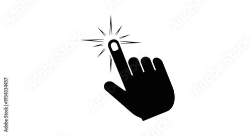 Black silhouette of a hand cursor clicking on a white background.