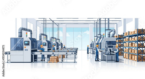 Modern Industrial Factory Interior with Machinery.