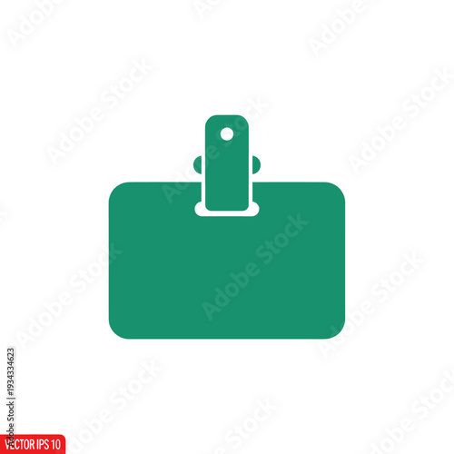 A simple green icon representing a badge holder with a clip at the top.