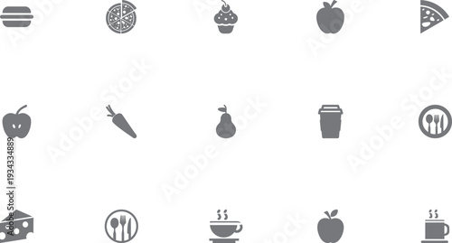 food and drink icons, Artistic set of various hand-drawn icons representing food and beverages, ideal for cafe menus or food blogs