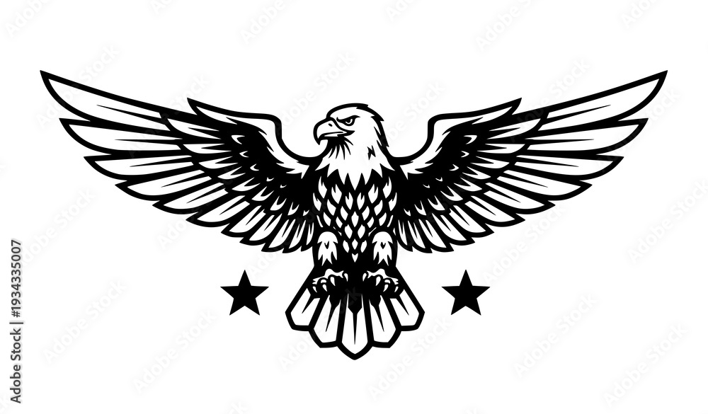 Obraz premium Patriotic Eagle with Outstretched Wings and Stars Strong Freedom Emblem Vector Illustration