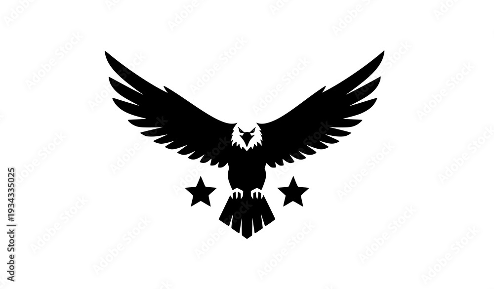 Fototapeta premium Flying Eagle with Outstretched Wings and Two Stars Patriotic Strength Symbol Vector