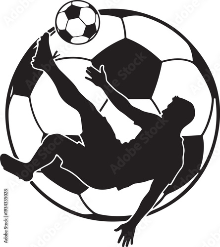 A soccer player kicking a ball in mid air