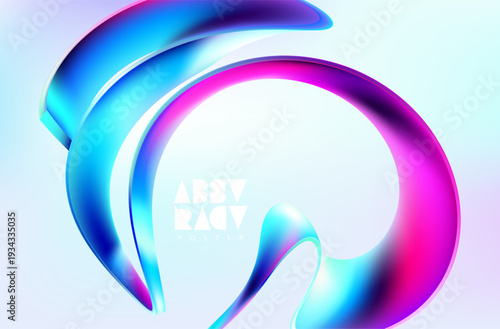 Glass iridescent twisted ribbon. Abstract wavy element for posters, banner, covers.