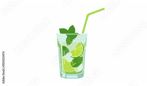 Classic Mojito Cocktail with Lime and Mint Fresh Summer Beverage Vector
