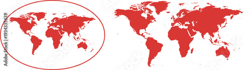 World, Map, Global, Earth, Geography, Planet, Continents, Atlas, International, Travel, Navigation, Vector, Illustration, Graphic, Design, Red, Isolated, Cartography, Outline, Template