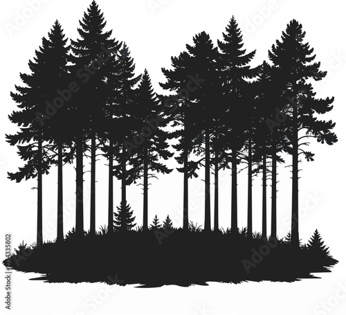 Forest Silhouette Black and White Vector Illustration