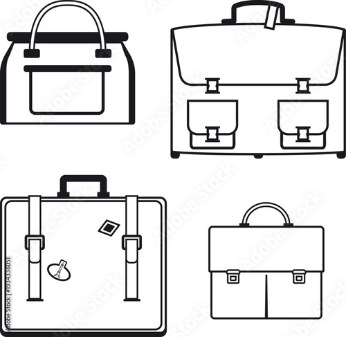 set of black silhouettes of suitcases vector,  Collection of luggage icons showing various types of suitcases bags and briefcases for travel and business