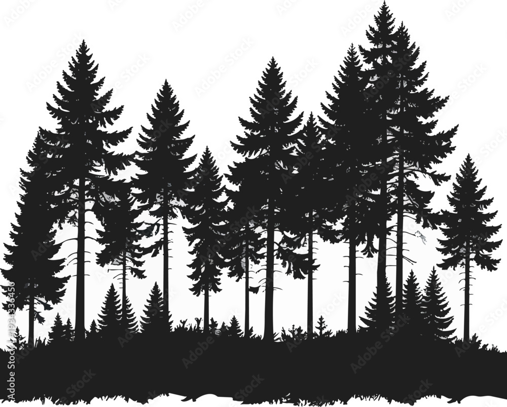Obraz premium Forest Silhouette Black and White Vector Illustration