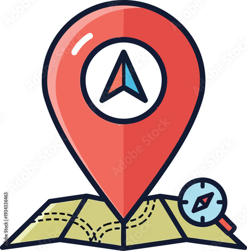 Free Download Vibrant map pin icon with compass on folded map - GFXLoad