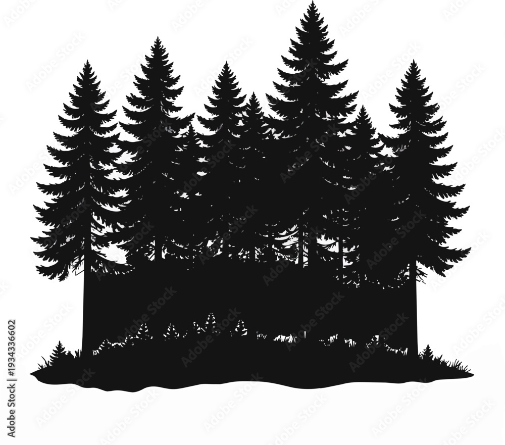 Obraz premium Forest Silhouette Black and White Vector Illustration