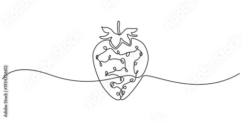 Vector strawberry with one line style and spots, Single continuous line drawing of organic strawberry for fruit icon fresh berries fruitage concept, Vector illustration with continuous line drawing.