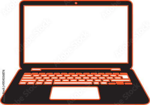 A pixelated image of an open laptop computer with a blank screen
