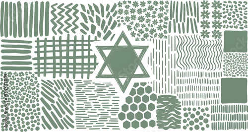 Star of David with Green Abstract Pattern Background 
