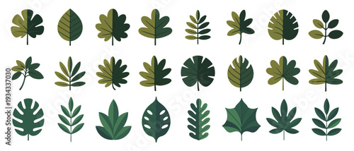 Dark green forest tree leaf icons for seasonal design. vector illustration eps 10