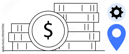 Finance concept. Stacked coins with a dollar symbol wealth and monetary transactions. Finance uses include banking, global economy, business planning, digital payments, and investments