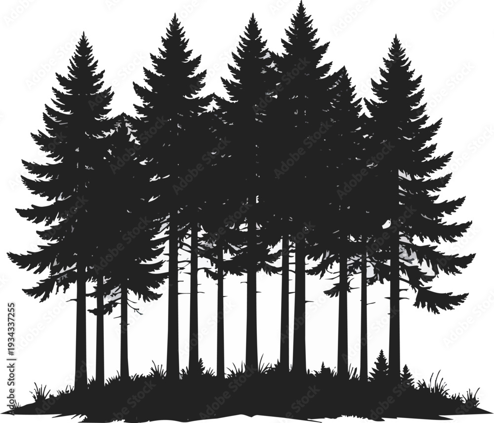 Fototapeta premium Forest Silhouette Black and White Vector Illustration