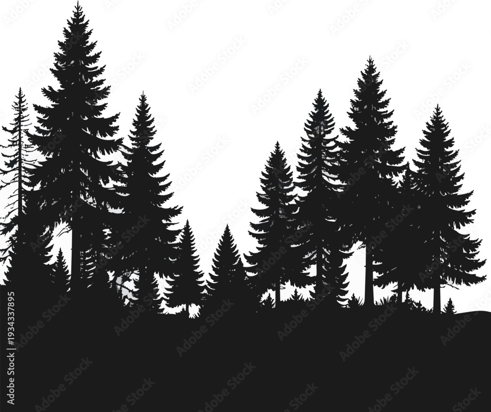 Fototapeta premium Forest Silhouette Black and White Vector Illustration