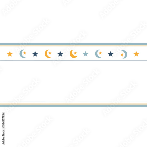 Celestial borders and decorative stripes with stars and moons, perfect for baby room decor or scrapbooking