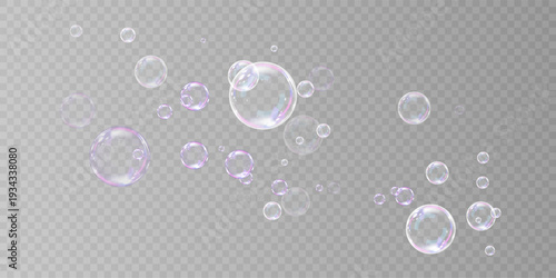 Realistic Floating Soap Bubble Pack Clean Design PNG.
