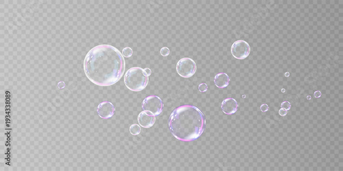 Transparent Shiny Bubble Elements with Light Reflections PNG.