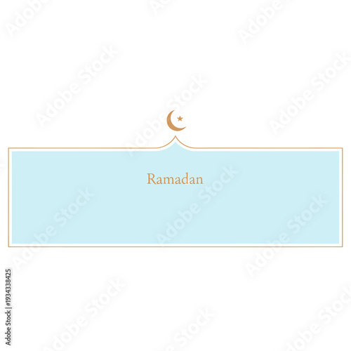 Elegant Ramadan greeting design featuring a golden crescent moon and star atop a peaceful light blue banner, perfect for celebrating the holy month and its blessings