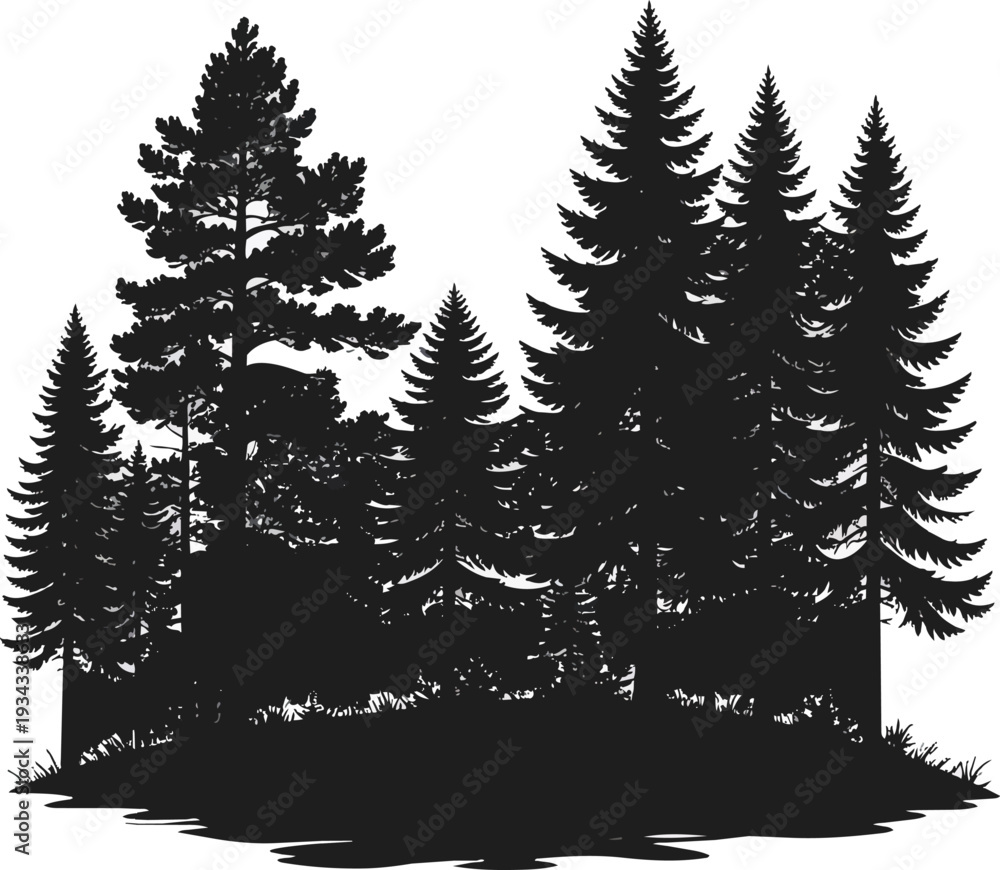 Fototapeta premium Forest Silhouette Black and White Vector Illustration