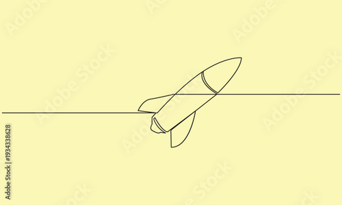 Minimalist rocket flying one continuous line illustration for startup and mission concept