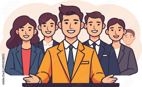 business, squadra, persone, uomo, donna, gruppi, uomini d'affari, uffici, lavoro d'equipe, addicersi a, lavoro, persona, partenariato, vettoriale, avatar, di successo, successo, sorriso, illustrazione