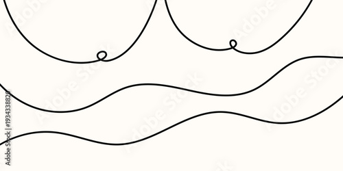 Line boob breast with squiggle boobs curve and cable drawing long. Abstract tangle thin with wavy curvy thread and black pattern vector. Loop squiggly line with wire continuous squiggle