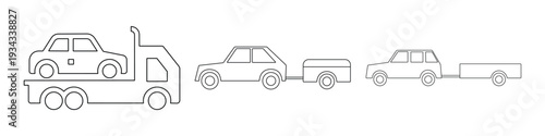 Vehicle Trailer and Caravan Silhouette Icon Set – Truck, Car, RV, Camper and Boat Trailer Vector