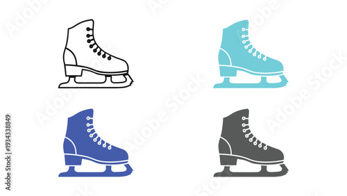 Four distinct ice skates in various colors displayed in a grid formation
