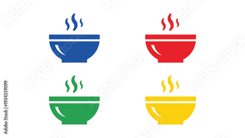 Colorful bowls with steam rising from each one in a visually appealing display