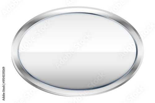 Modern shiny oval button with metallic frame isolated design transparent background