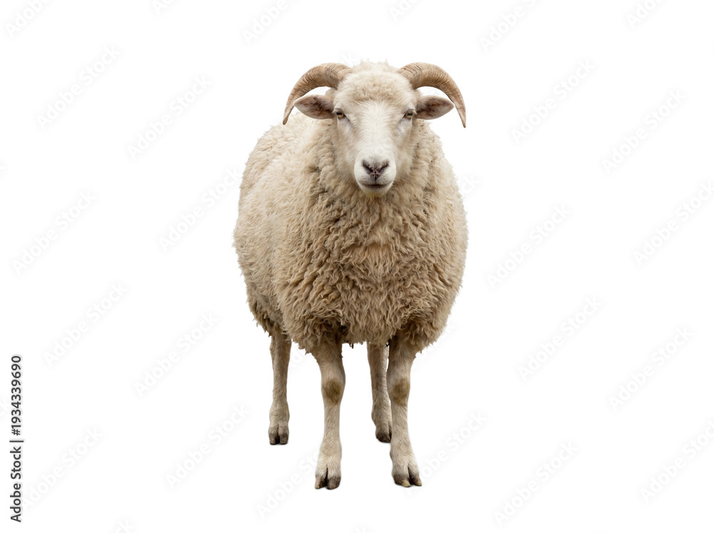Fototapeta premium Sheep front view isolated on transparent background (PNG)