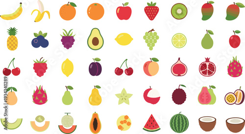 Vibrant colorful fruit illustrations collection for healthy eating