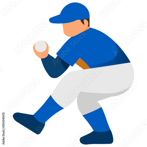 Baseball Pitcher Preparing to Throw the Ball in Match Vector Illustration