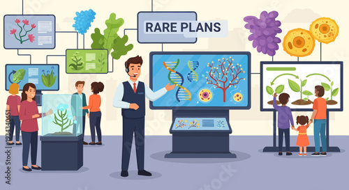 Museum Exhibit on Rare Plants and Genetics.