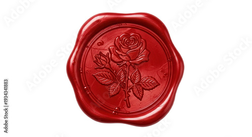 Red rose wax seal isolated on transparent background