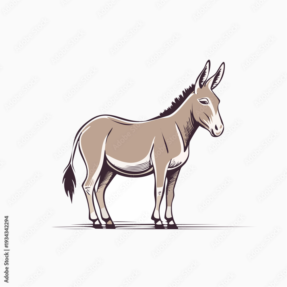 Fototapeta premium Charming hand-drawn illustration of a humble donkey standing gracefully with character