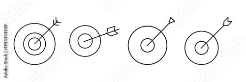 Target Bullseye Icon Set with Arrow – Business Goal, Strategy and Success Symbol Vector