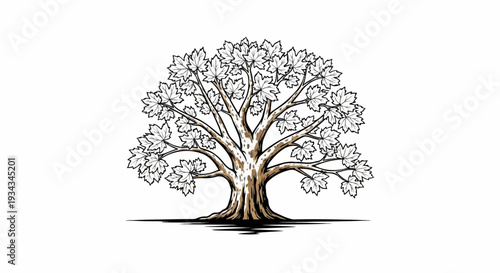 Stylized deciduous tree with brown trunk and numerous leaves
