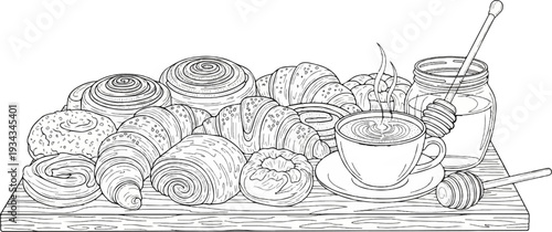 A delightful array of pastries and a steaming cup of coffee