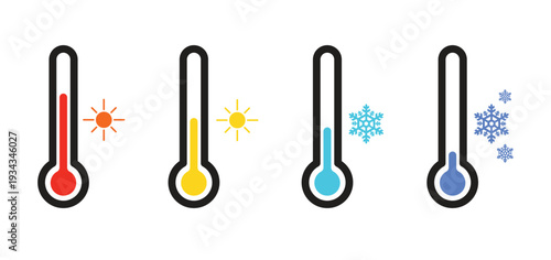 icon set of thermometers with globe on for climate change