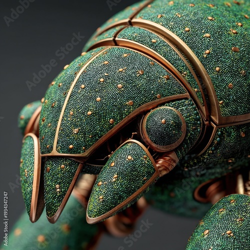 Intricate Green and Gold Bio-Mechanical Entity generated by AI