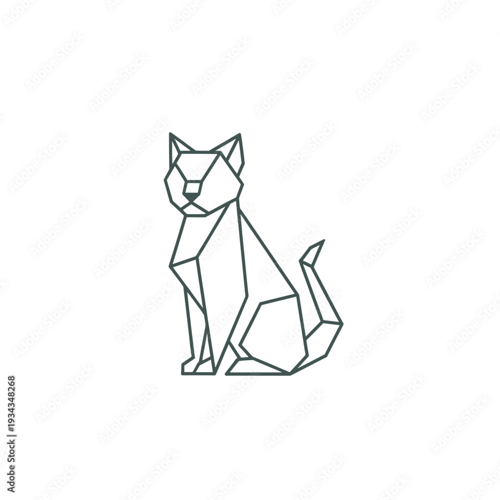 Fototapeta premium Geometric polygonal line art illustration of a sitting cat, minimalist modern design.