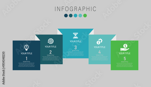 Modern 5 Step Business Infographic Template with Flat Design and Clean Layout for Presentation
